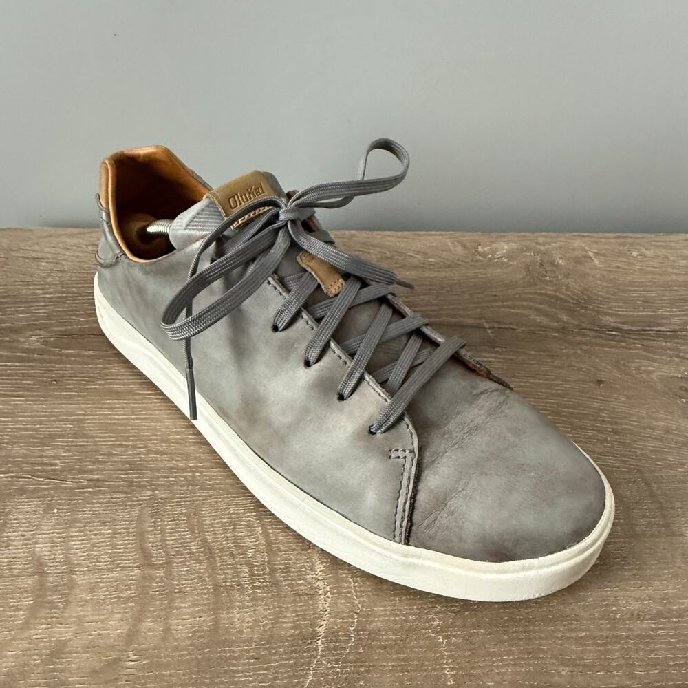 Olukai Lae Ahi Li Ili Sneakers Mens 10.5 Gray Leather Low Top Casual Shoes